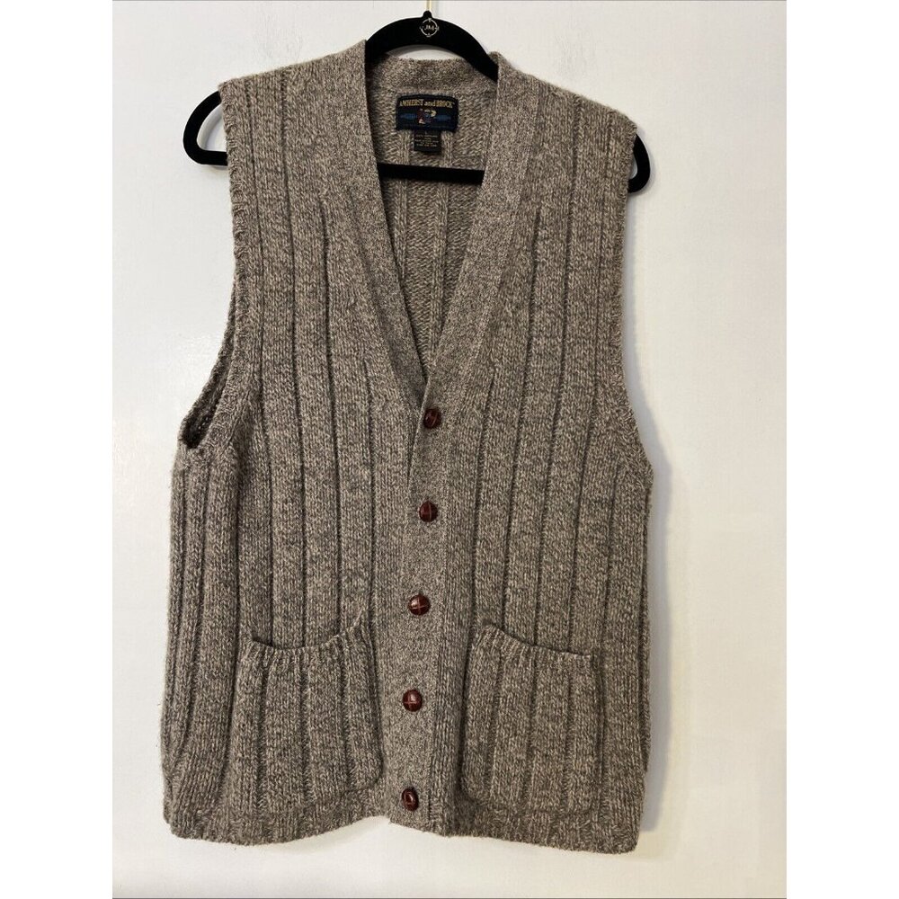 VTG Amherst And Brock Shetland Wool Mens Sweater Vest Sz L Brown‎ Knit Button